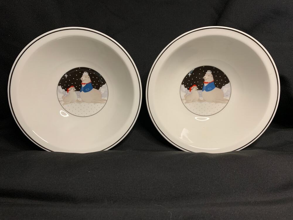 Vintage Epoch Polar Party Seal Cereal Bowls Set of 2 1997 Christmas 6.25in